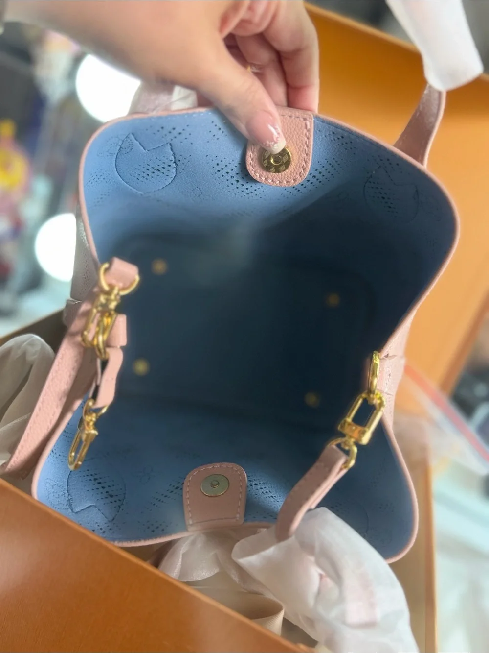 Inspired Blush Pink Perforated Leather Shoulder Bag